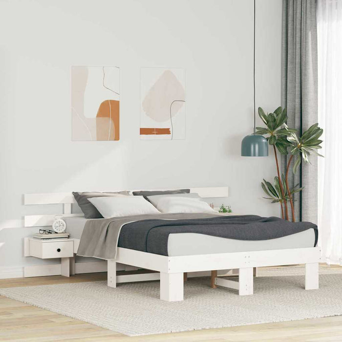 Cadru de pat cu headboard Alb 135 x 190 cm Lemn de pin masiv - WALTI WALTI