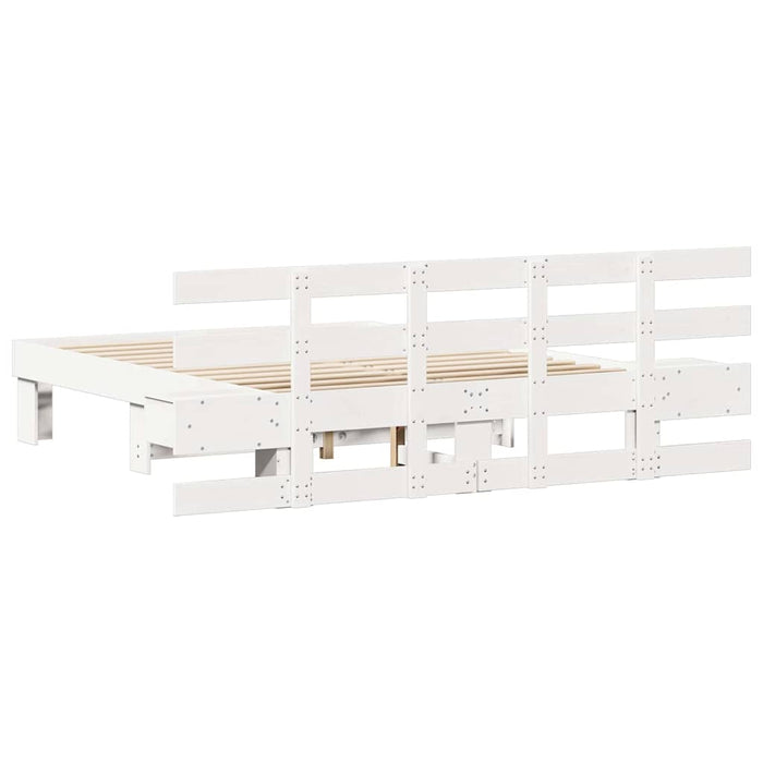 Cadru de pat cu headboard Alb 135 x 190 cm Lemn de pin masiv - WALTI WALTI