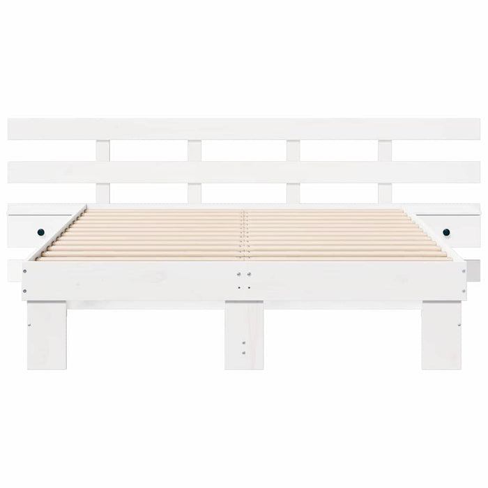 Cadru de pat cu headboard Alb 135 x 190 cm Lemn de pin masiv - WALTI WALTI