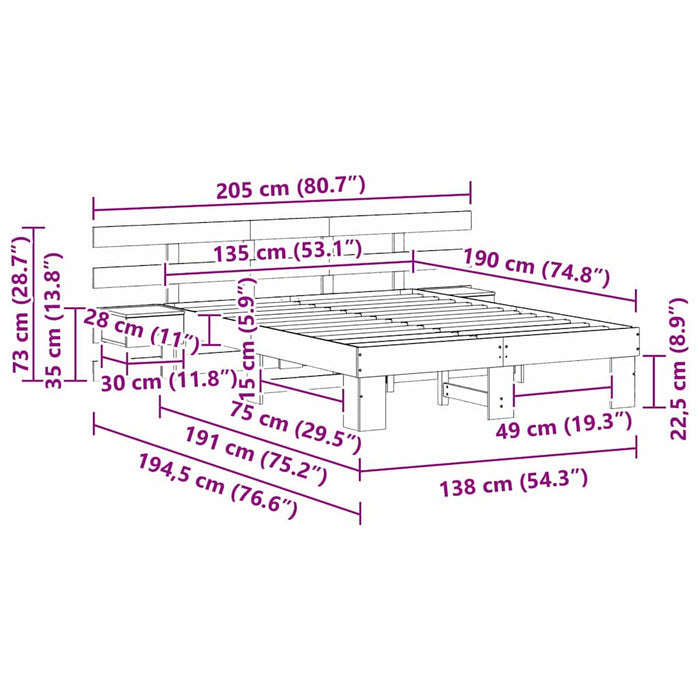 Cadru de pat cu headboard Alb 135 x 190 cm Lemn de pin masiv - WALTI WALTI