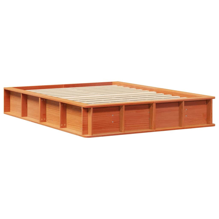 Cadru de pat cu depozitare Manual Maro ceruit 140 x 190 cm Lemn masiv - WALTI WALTI
