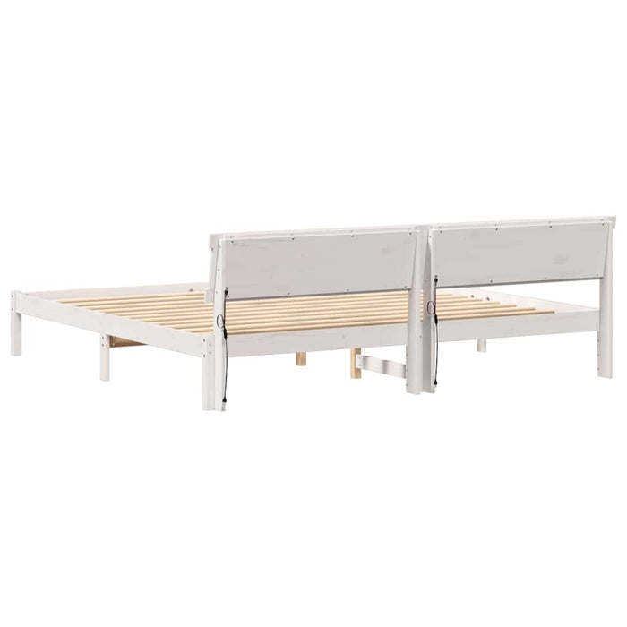 Cadru de pat Alb 200 cm x 200 cm Metal și Lemn - WALTI WALTI
