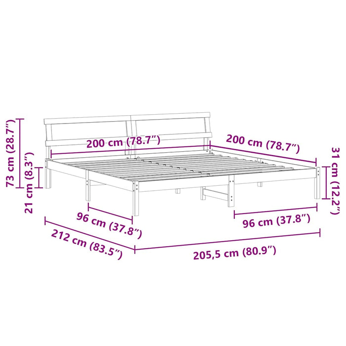 Cadru de pat Alb 200 cm x 200 cm Metal și Lemn - WALTI WALTI