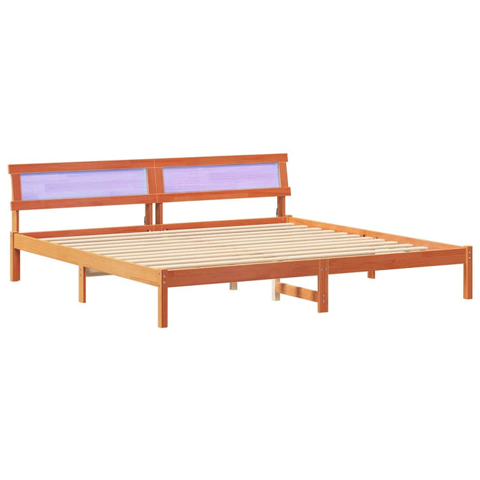 Cadru de pat cu lumini cu bandă LED cu headboard Maro 200 x 200 cm lemn - WALTI WALTI