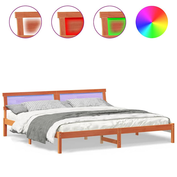 Cadru de pat cu lumini cu bandă LED cu headboard Maro 200 x 200 cm lemn - WALTI WALTI