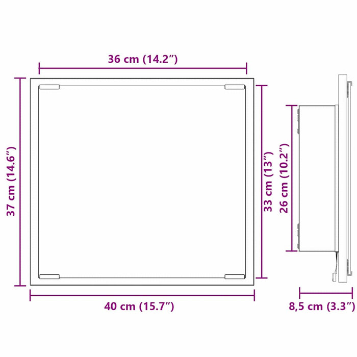 Oglindă de baie cu LED Pe perete Gri Sonoma 40 x 8.5 x 37 cm - WALTI WALTI