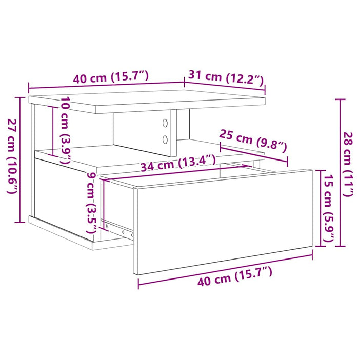 Noptieră Suspendată 2 pcs Stejar Artizanal 40 x 31 x 28 cm - WALTI WALTI