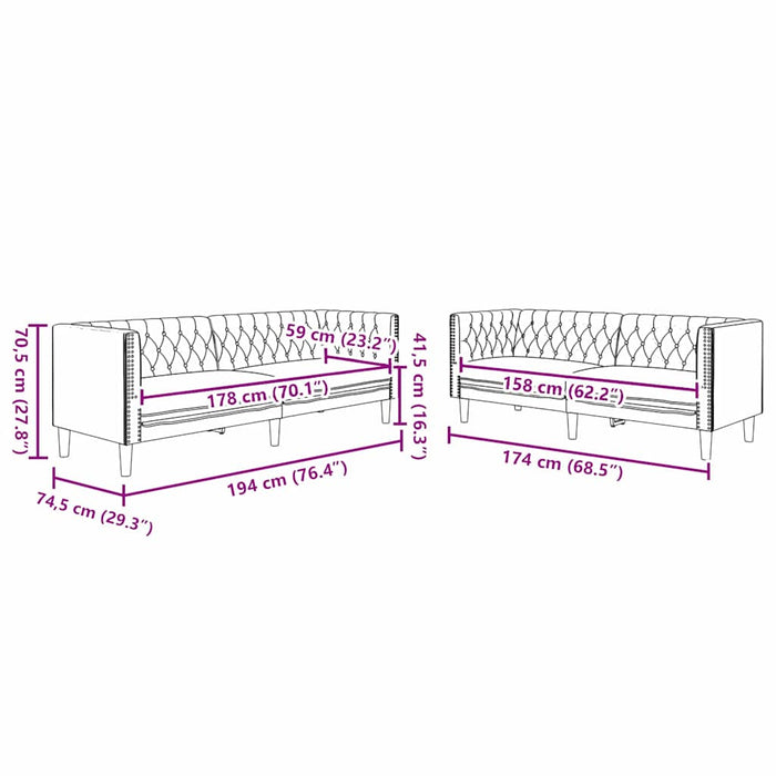 Canapea pentru living 2 pcs Negru 194 x 74,5 x 70,5 cm WALTI