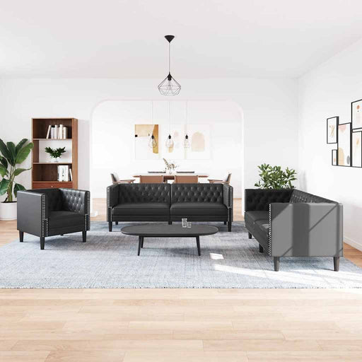 Canapea pentru living 3 buc. Negru Piele artificială - WALTI WALTI