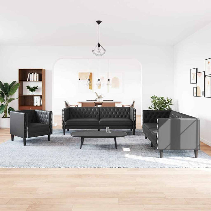 Canapea pentru living 3 buc. Negru Piele artificială WALTI