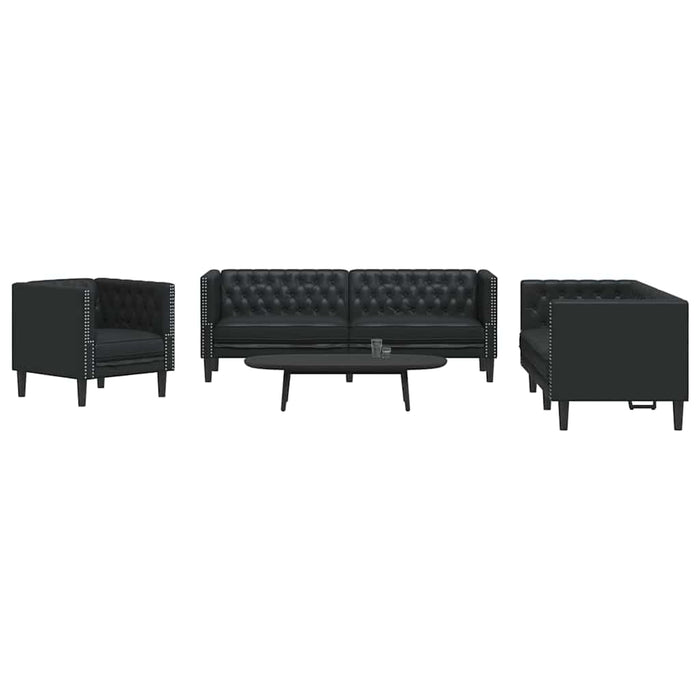 Canapea pentru living 3 buc. Negru Piele artificială WALTI