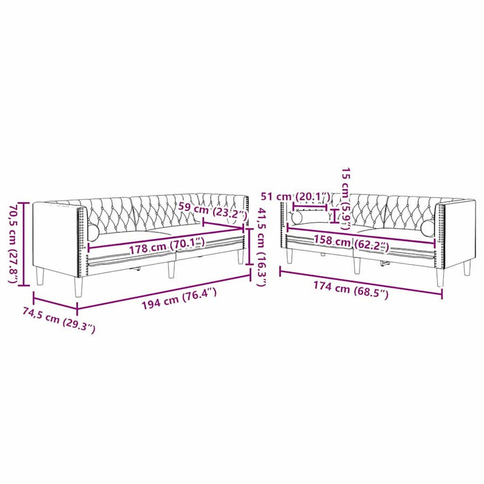 Canapea pentru living 2 pcs Negru 194 x 74,5 x 70,5 cm Catifea - WALTI WALTI
