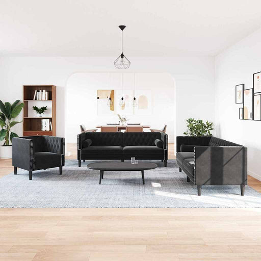 Canapea pentru living 3 pcs Negru 194 x 74,5 x 70,5 cm Catifea - WALTI WALTI