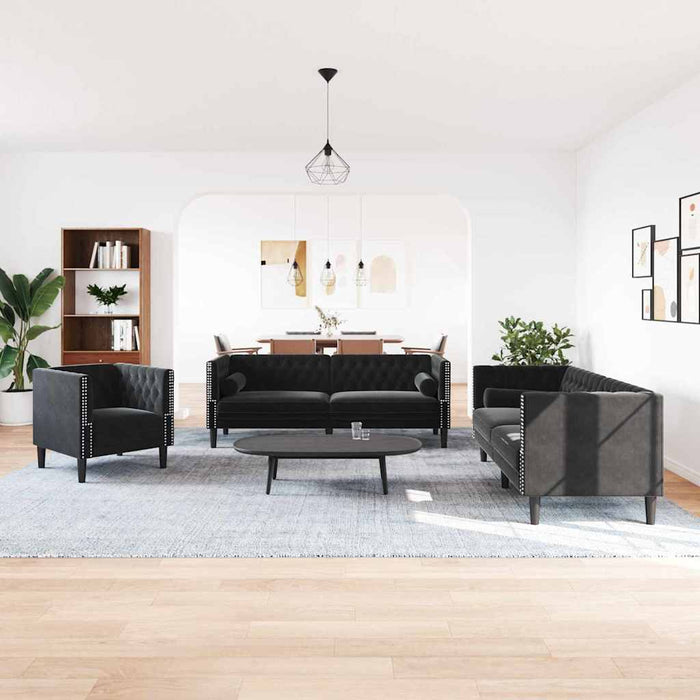 Canapea pentru living 3 pcs Negru 194 x 74,5 x 70,5 cm Catifea WALTI