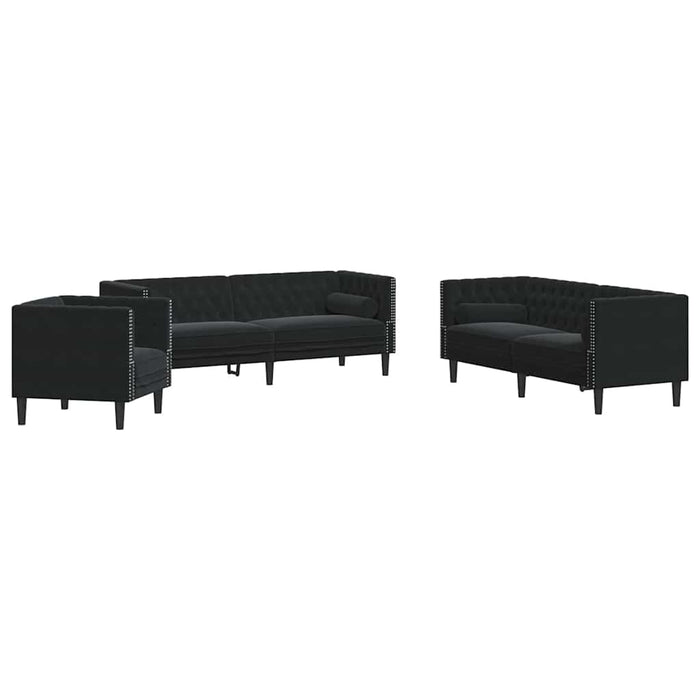 Canapea pentru living 3 pcs Negru 194 x 74,5 x 70,5 cm Catifea WALTI
