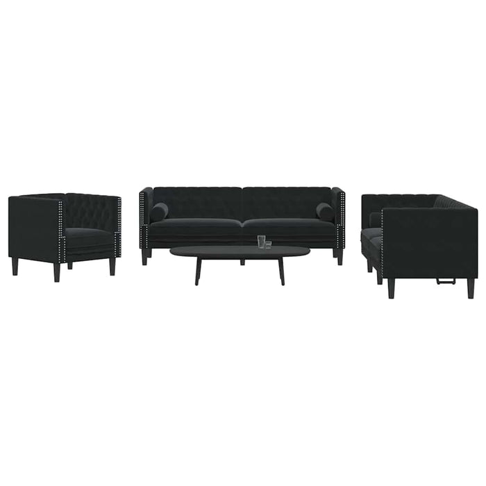 Canapea pentru living 3 pcs Negru 194 x 74,5 x 70,5 cm Catifea WALTI