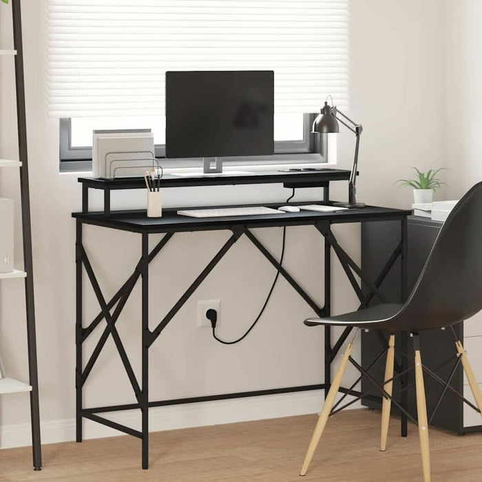 Birou cu raft Stejar negru 100 x 50 x 86.5 cm Lemn compozit - WALTI WALTI