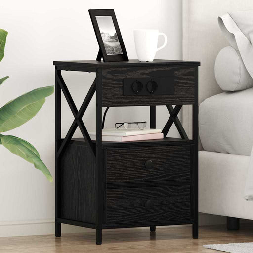 Dulap de noapte Stejar Negru 40 x 31 x 60 cm Lemn compozit - WALTI WALTI