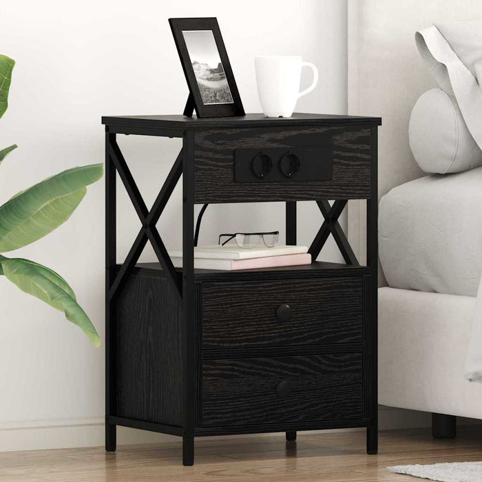 Dulap de noapte Stejar Negru 40 x 31 x 60 cm Lemn compozit - WALTI WALTI