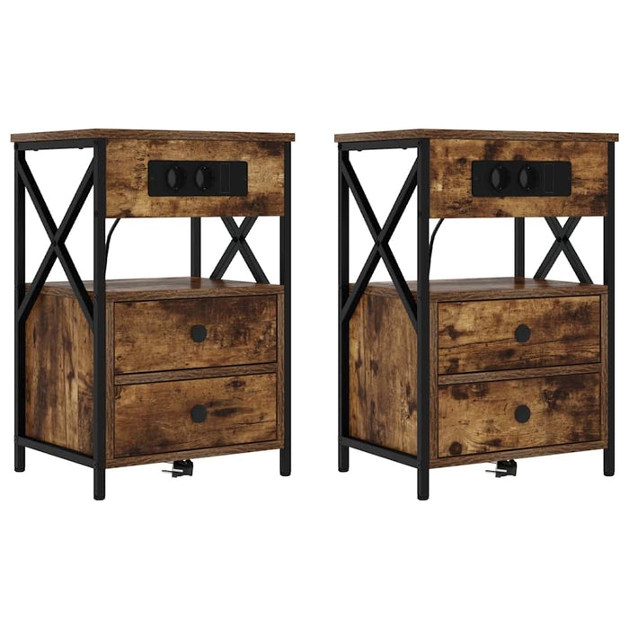Dulap de noapte cu sertar 2 pcs Stejar fumuriu 40 x 31 x 60 cm - WALTI WALTI