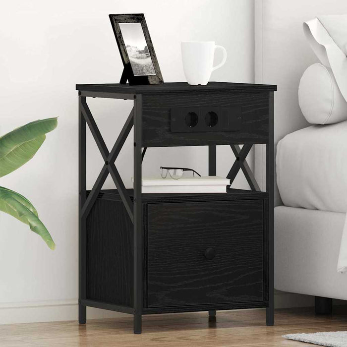Dulap de noapte Stejar Negru 40 x 31 x 60 cm Lemn compozit - WALTI WALTI