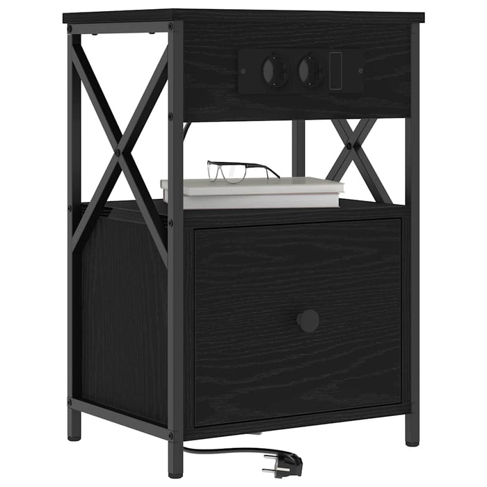Dulap de noapte Stejar Negru 40 x 31 x 60 cm Lemn compozit - WALTI WALTI