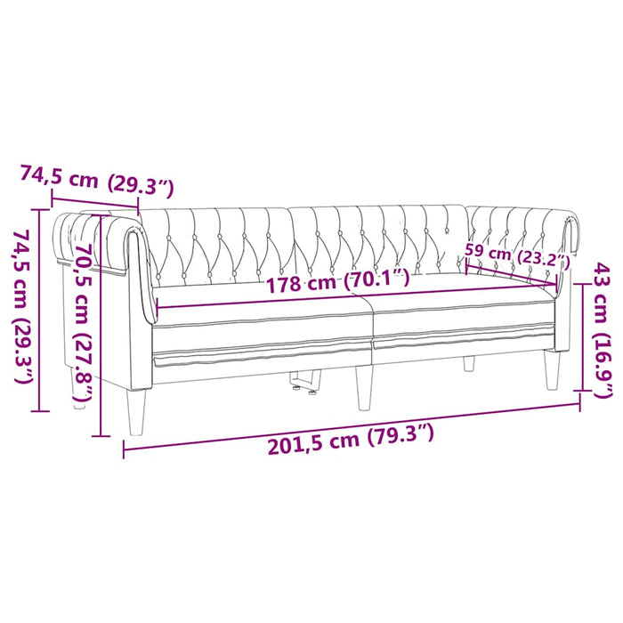 Canapea Chesterfield Gri închis 201.5 x 74.5 x 74.5 cm țesătură - WALTI WALTI