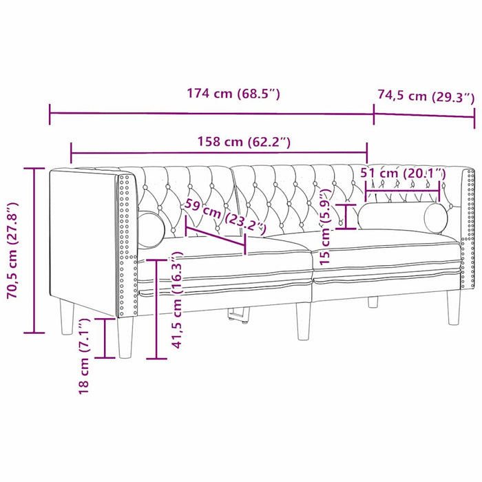 Canapea Gri închis 174 x 74,5 x 70,5 cm Catifea - WALTI WALTI