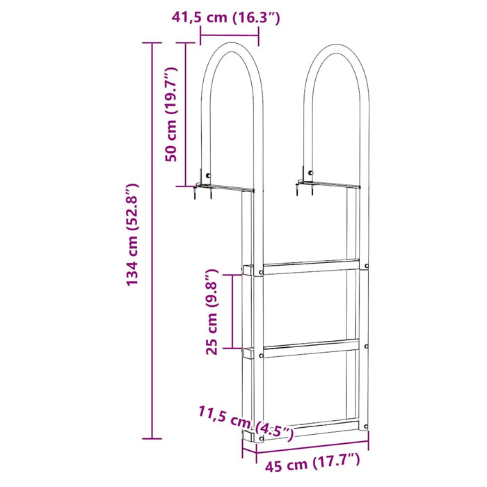 Ladder dock cu 3 pași Argintiu 45 x 11,5 x 134 cm Aluminiu - WALTI WALTI