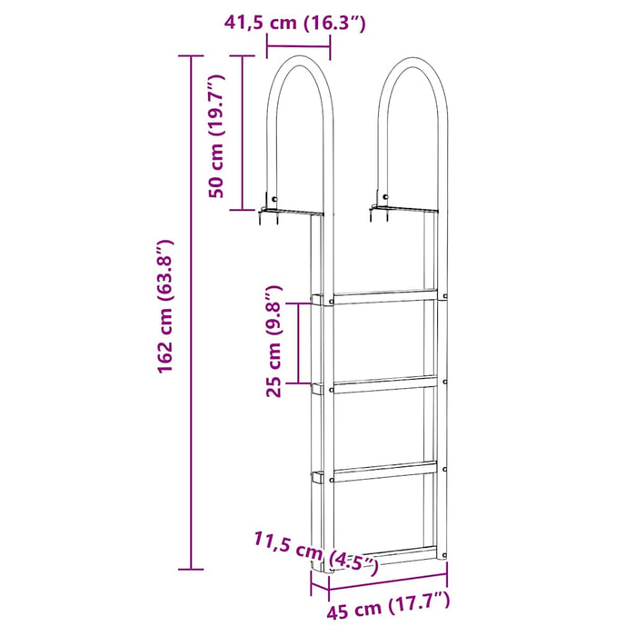 Scară de doc cu 4 trepte Argintiu 45 ×11,5 ×162 cm Aluminiu - WALTI WALTI