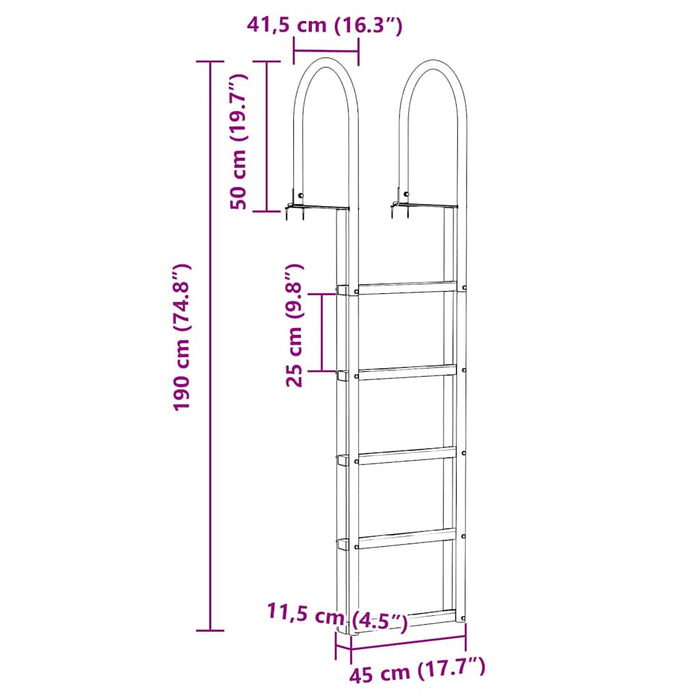 Scară de doc cu 5 trepte Argintiu 45 ×11,5 ×190 cm Aluminiu - WALTI WALTI