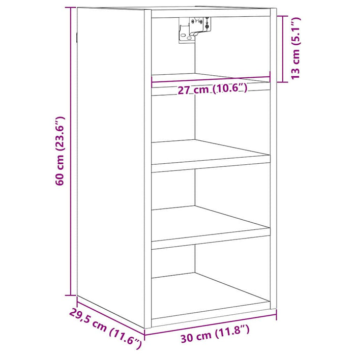 Dulap suspendat cu raft Riga Stejar negru 30 x 29,5 x 60 cm - WALTI WALTI