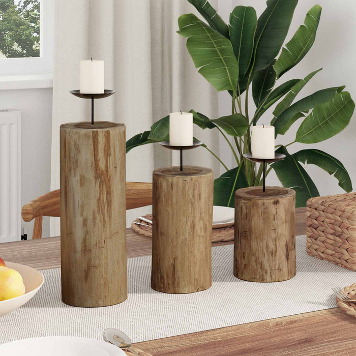 Suport pentru lumânări 3 pcs natural Lemn masiv de tec - WALTI WALTI