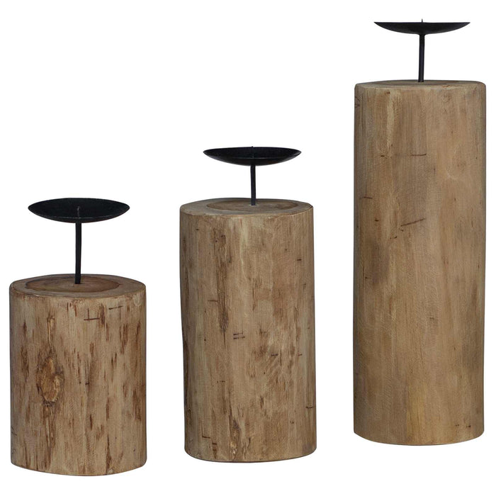 Suport pentru lumânări 3 pcs natural Lemn masiv de tec - WALTI WALTI
