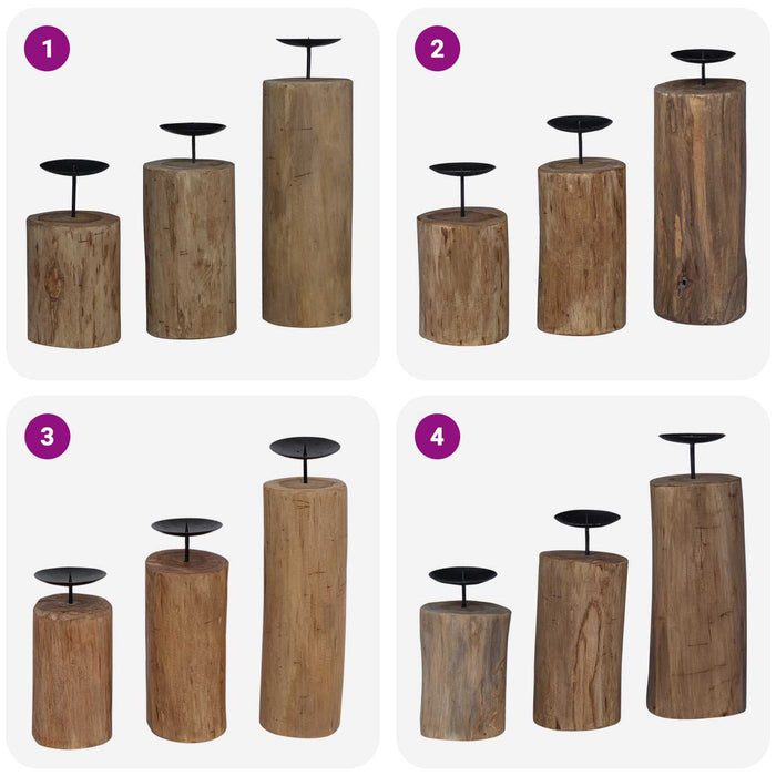 Suport pentru lumânări 3 pcs natural Lemn masiv de tec - WALTI WALTI