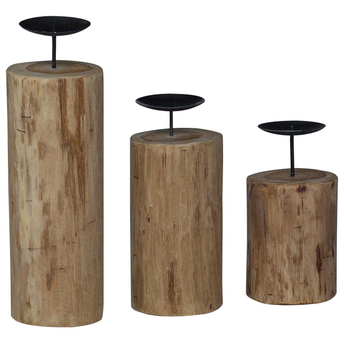 Suport pentru lumânări 3 pcs natural Lemn masiv de tec - WALTI WALTI