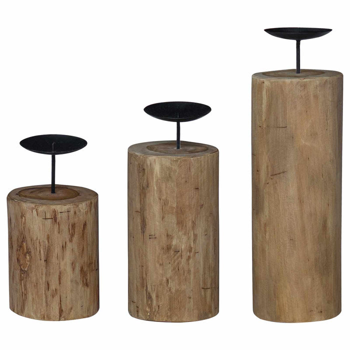 Suport pentru lumânări 3 pcs natural Lemn masiv de tec - WALTI WALTI