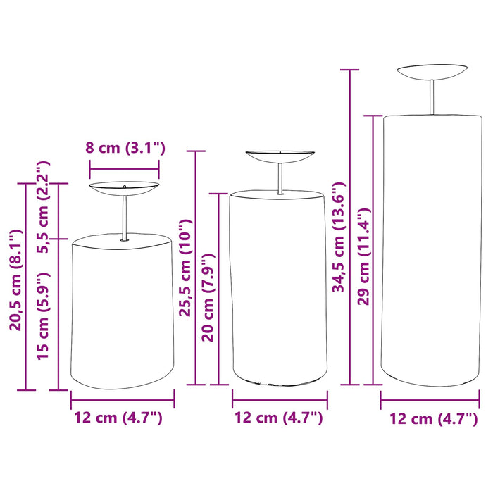 Suport pentru lumânări 3 pcs natural Lemn masiv de tec - WALTI WALTI