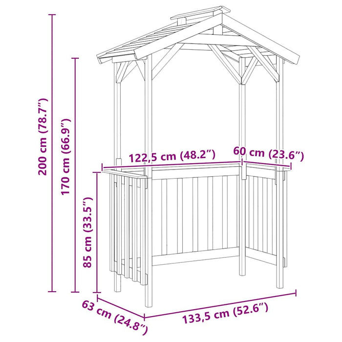 Adăpost BBQ 133.5x63x200 cm din Lemn de Pin Impregnat - WALTI WALTI