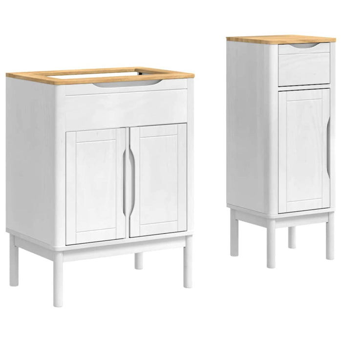 Set de mobilier pentru baie cu raft 2 pcs Alb Lemn de pin masiv - WALTI WALTI