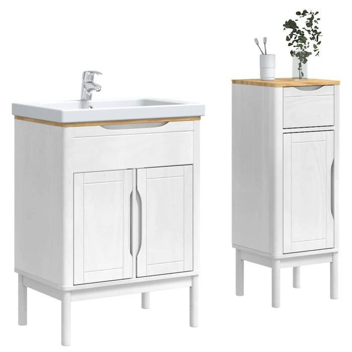 Set de mobilier pentru baie cu raft 2 pcs Alb Lemn de pin masiv - WALTI WALTI