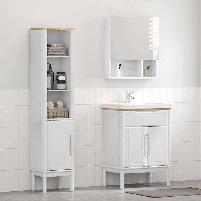 Set de mobilier pentru baie cu raft 2 pcs Alb Lemn de pin masiv - WALTI WALTI