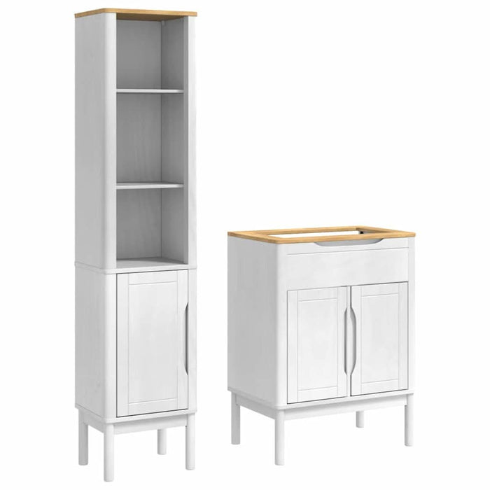 Set de mobilier pentru baie cu raft 2 pcs Alb Lemn de pin masiv - WALTI WALTI