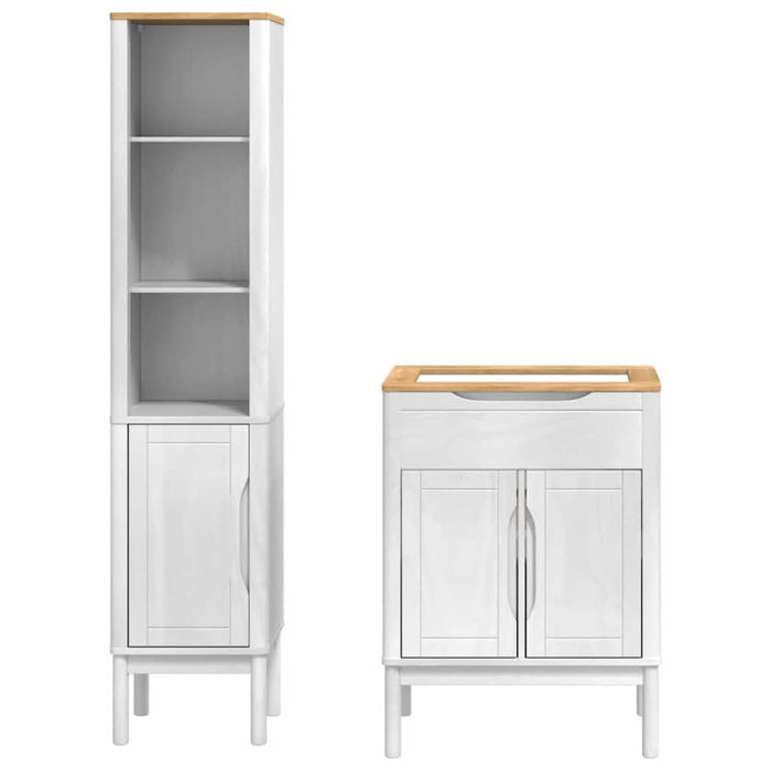 Set de mobilier pentru baie cu raft 2 pcs Alb Lemn de pin masiv - WALTI WALTI
