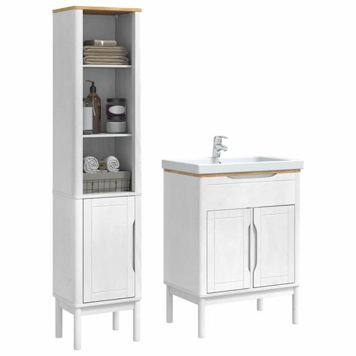 Set de mobilier pentru baie cu raft 2 pcs Alb Lemn de pin masiv - WALTI WALTI