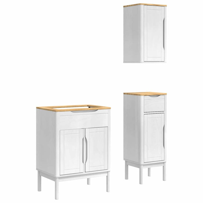 Set de mobilier pentru baie cu raft 3 pcs Alb Lemn de pin masiv - WALTI WALTI