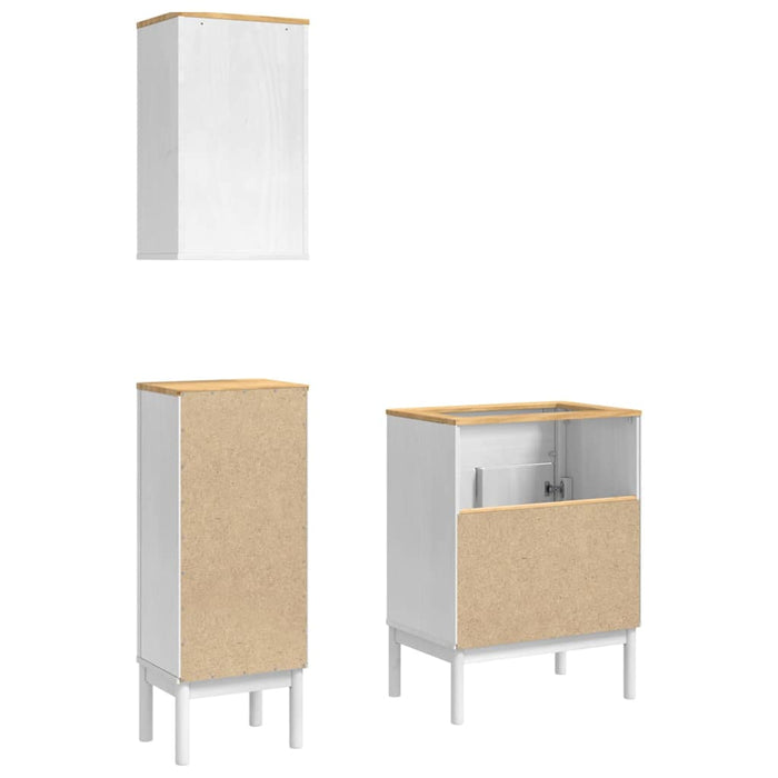 Set de mobilier pentru baie cu raft 3 pcs Alb Lemn de pin masiv - WALTI WALTI