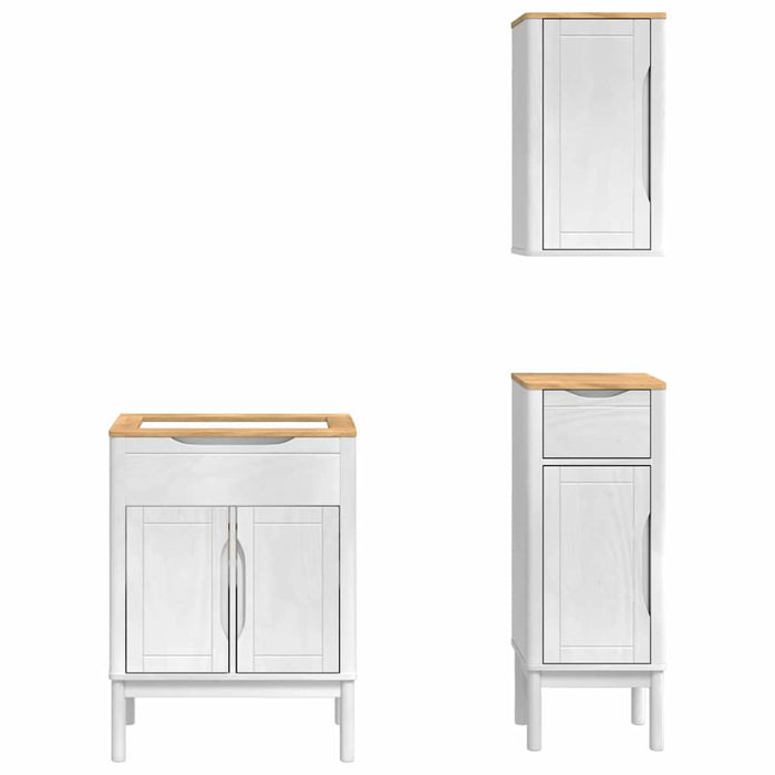 Set de mobilier pentru baie cu raft 3 pcs Alb Lemn de pin masiv - WALTI WALTI