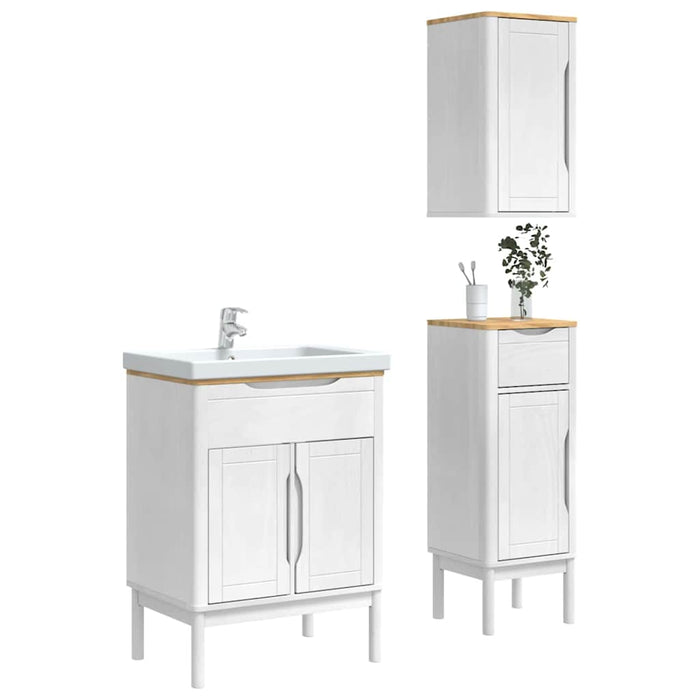Set de mobilier pentru baie cu raft 3 pcs Alb Lemn de pin masiv - WALTI WALTI