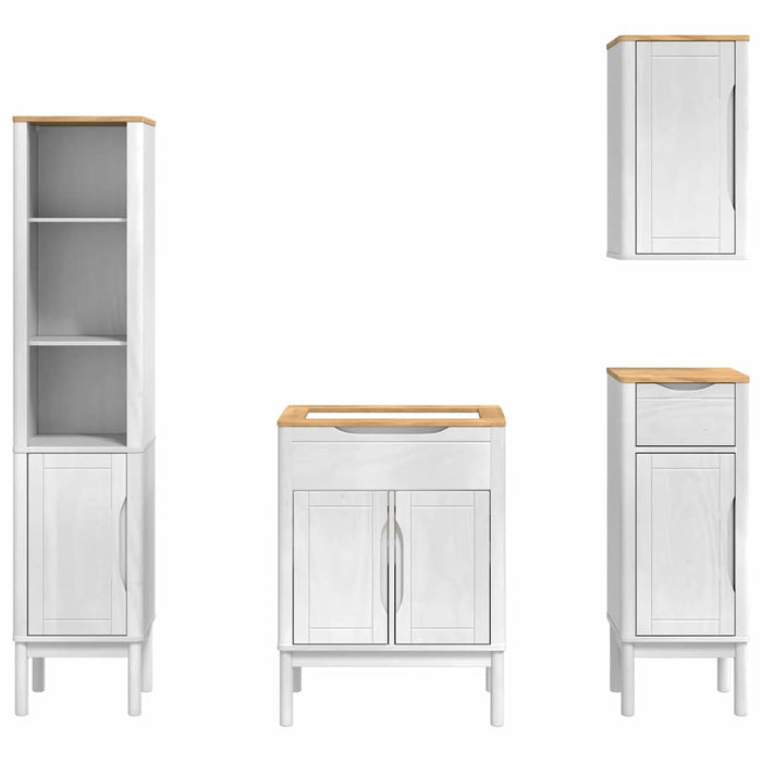 Set de mobilier pentru baie cu raft 4 pcs Alb Lemn de pin masiv - WALTI WALTI